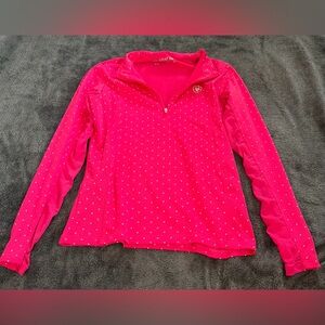 Ariat Girls Quarter Zip Size Small Pink Polka Dots